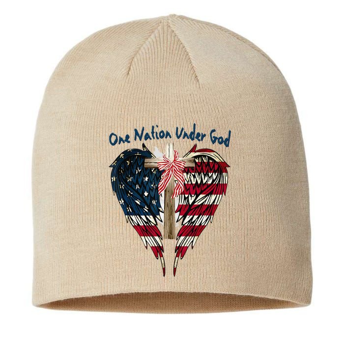 One Nation Under God Flag 4th Of July Patriotic Christian Sustainable Beanie