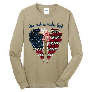 One Nation Under God Flag 4th Of July Patriotic Christian Tall Long Sleeve T-Shirt