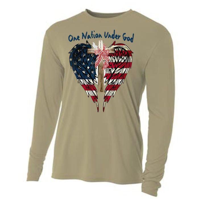 One Nation Under God Flag 4th Of July Patriotic Christian Cooling Performance Long Sleeve Crew