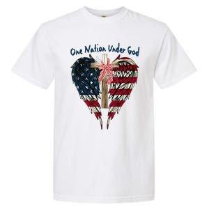 One Nation Under God Flag 4th Of July Patriotic Christian Garment-Dyed Heavyweight T-Shirt