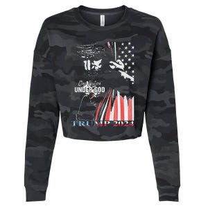 One Nation Under God Trump 2024 God American Flag Cropped Pullover Crew