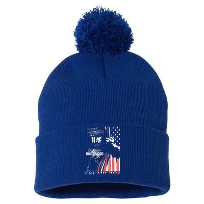 One Nation Under God Trump 2024 God American Flag Pom Pom 12in Knit Beanie