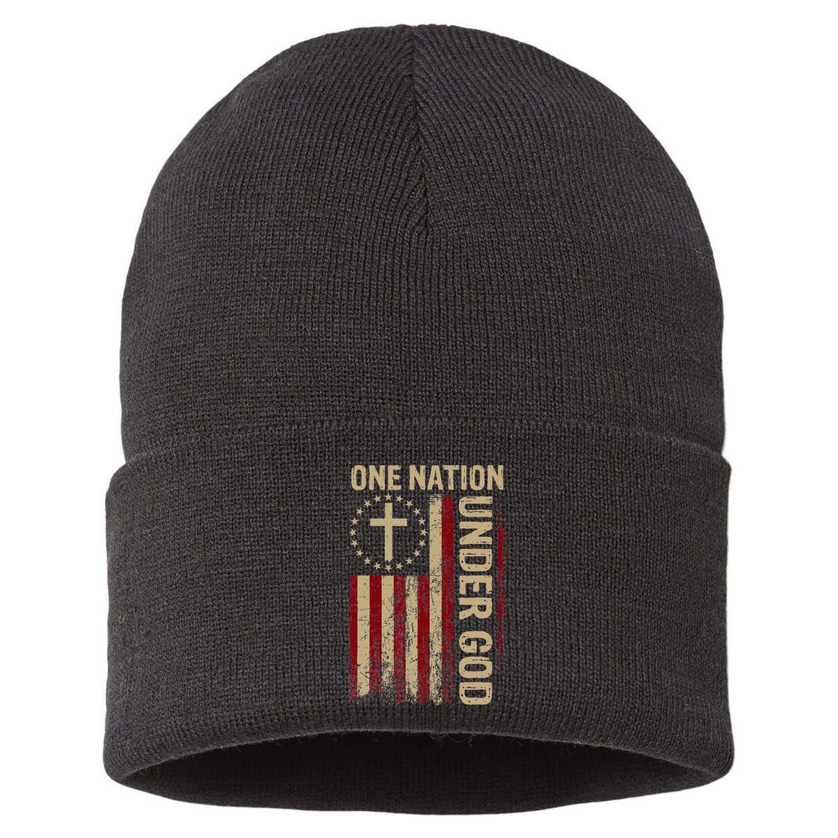 One Nation Under God Flag 4th Of July Patriotic Sustainable Knit Beanie