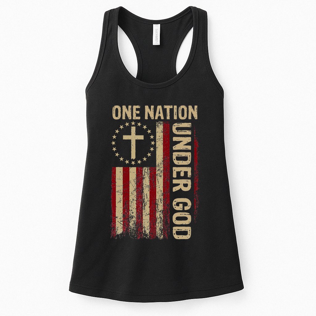 One Nation Under God Flag 4th Of July Patriotic Womens Tank Top