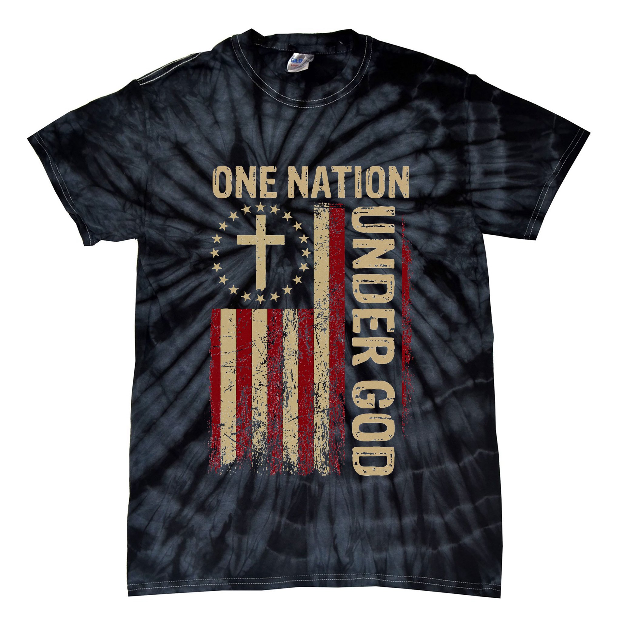 One Nation Under God Flag 4th Of July Patriotic Tie-Dye T-Shirt