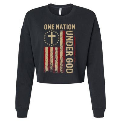 One Nation Under God Flag 4th Of July Patriotic Cropped Pullover Crew