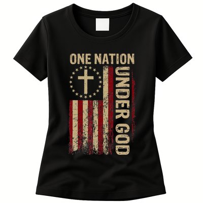 One Nation Under God Flag 4th Of July Patriotic Womens T-Shirt