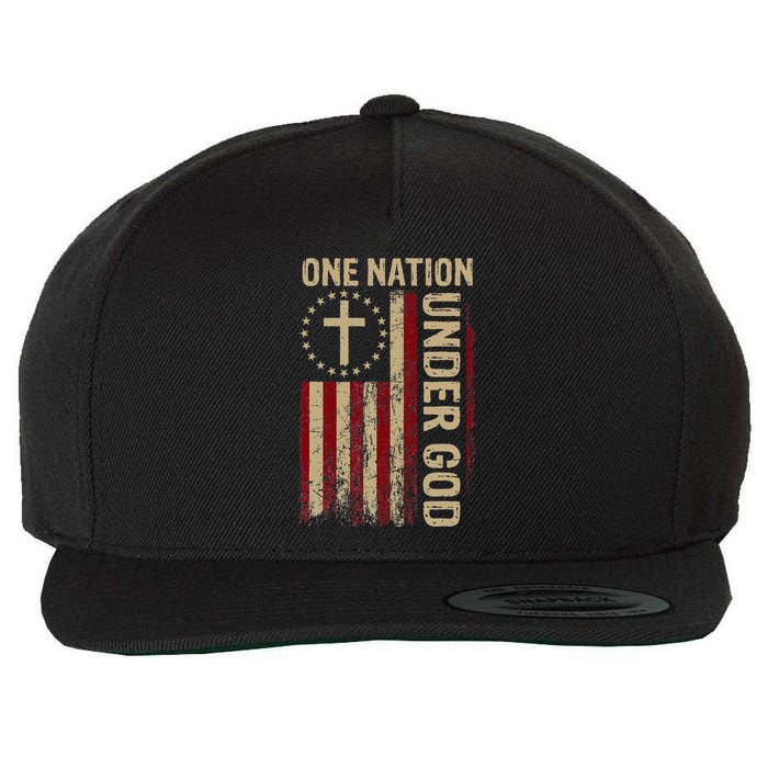 One Nation Under God Flag 4th Of July Patriotic Wool Snapback Cap