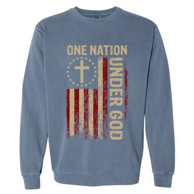 One Nation Under God Flag 4th Of July Patriotic Garment-Dyed Sweatshirt