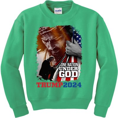 One Nation Under God President Trump 2024 America Christian Kids Sweatshirt