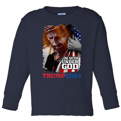 One Nation Under God President Trump 2024 America Christian Toddler Long Sleeve Shirt