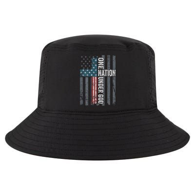 ONE NATION UNDER GOD USA Cross Flag Christian ON BACK Cool Comfort Performance Bucket Hat