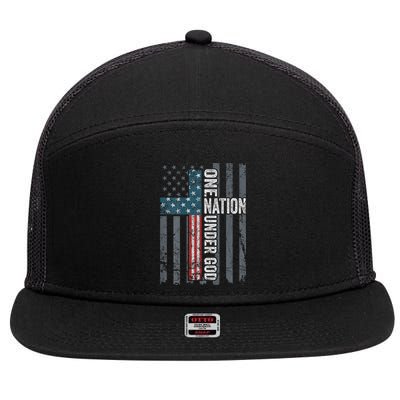 ONE NATION UNDER GOD USA Cross Flag Christian ON BACK 7 Panel Mesh Trucker Snapback Hat