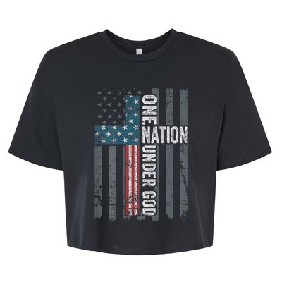 ONE NATION UNDER GOD USA Cross Flag Christian ON BACK Bella+Canvas Jersey Crop Tee