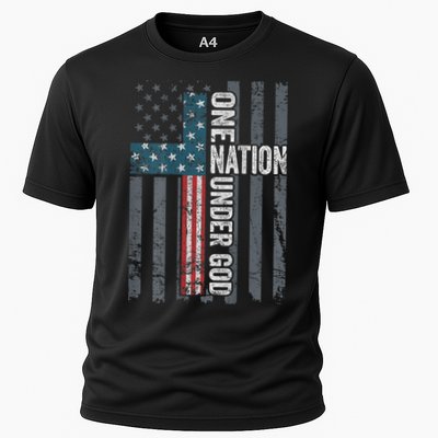 ONE NATION UNDER GOD USA Cross Flag Christian ON BACK Performance Shirt