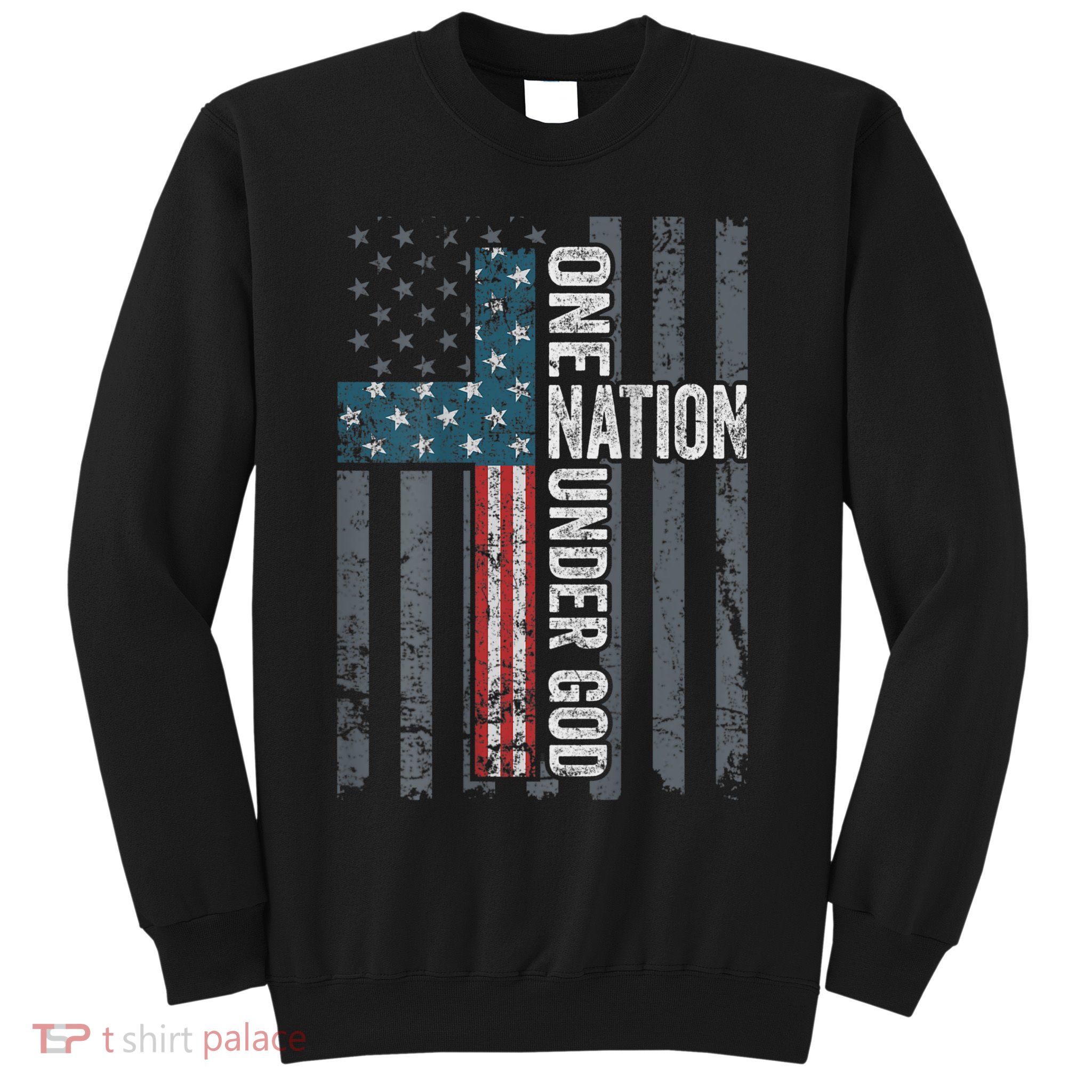 ONE NATION UNDER GOD USA Cross Flag Christian ON BACK Sweatshirt