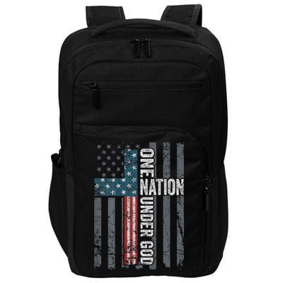ONE NATION UNDER GOD USA Cross Flag Christian ON BACK Impact Tech Backpack