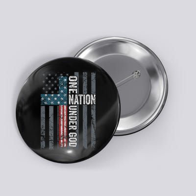 ONE NATION UNDER GOD USA Cross Flag Christian ON BACK Button