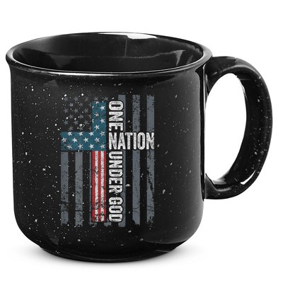 ONE NATION UNDER GOD USA Cross Flag Christian ON BACK 15oz Campfire Ceramic Mug