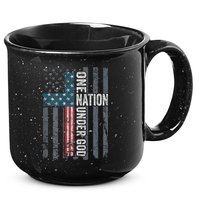 ONE NATION UNDER GOD USA Cross Flag Christian ON BACK 15oz Campfire Ceramic Mug