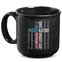 ONE NATION UNDER GOD USA Cross Flag Christian ON BACK 15oz Campfire Ceramic Mug