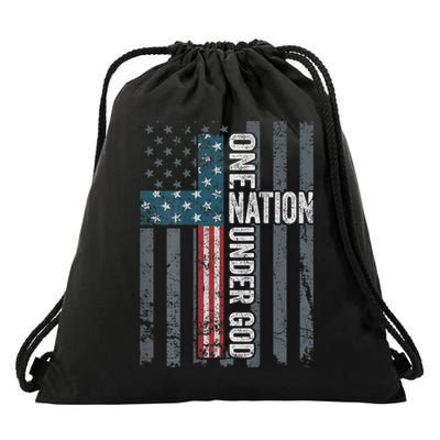 ONE NATION UNDER GOD USA Cross Flag Christian ON BACK Drawstring Bag