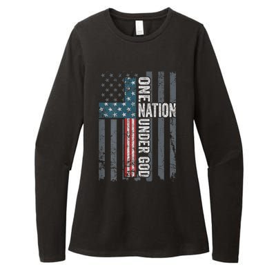 ONE NATION UNDER GOD USA Cross Flag Christian ON BACK Womens CVC Long Sleeve Shirt