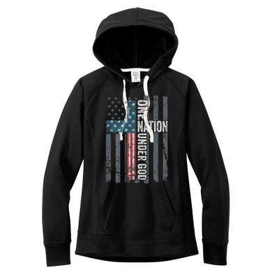 ONE NATION UNDER GOD USA Cross Flag Christian ON BACK Women's Fleece Hoodie