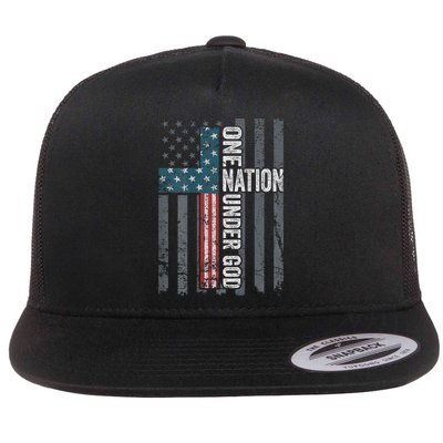 ONE NATION UNDER GOD USA Cross Flag Christian ON BACK Flatbill Hat