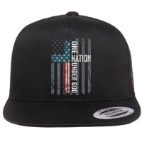 ONE NATION UNDER GOD USA Cross Flag Christian ON BACK Flatbill Hat