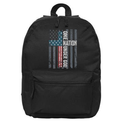 ONE NATION UNDER GOD USA Cross Flag Christian ON BACK 16 in Basic Backpack