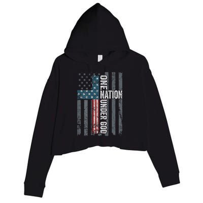 ONE NATION UNDER GOD USA Cross Flag Christian ON BACK Crop Fleece Hoodie