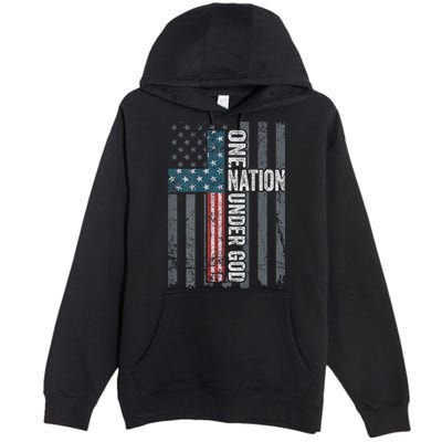 ONE NATION UNDER GOD USA Cross Flag Christian ON BACK Premium Pullover Hoodie