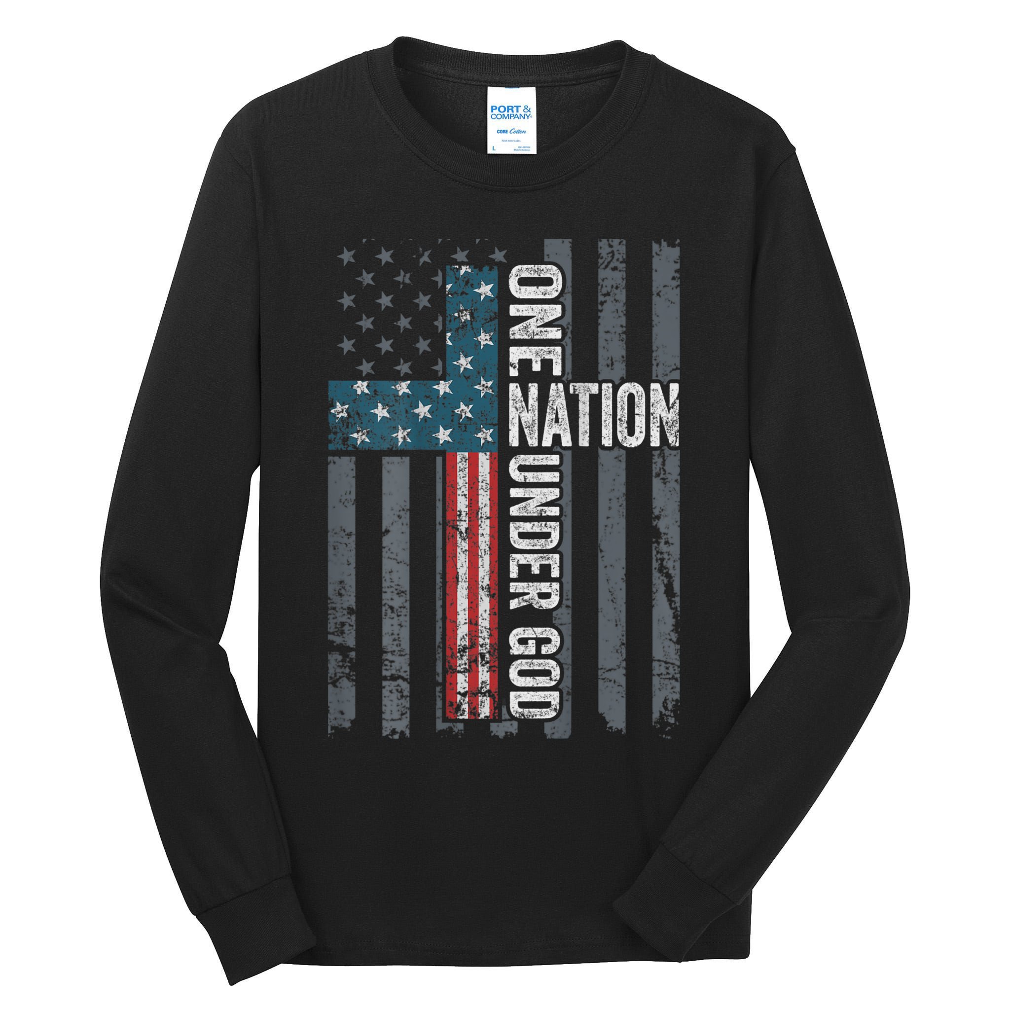 ONE NATION UNDER GOD USA Cross Flag Christian ON BACK Tall Long Sleeve T-Shirt
