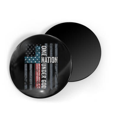 ONE NATION UNDER GOD USA Cross Flag Christian ON BACK Magnet