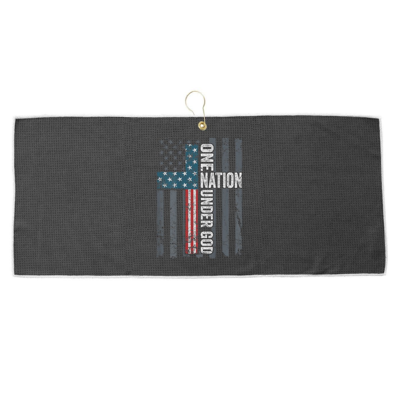ONE NATION UNDER GOD USA Cross Flag Christian ON BACK Large Microfiber Waffle Golf Towel