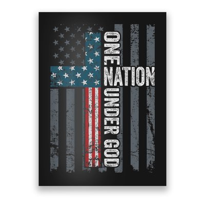 ONE NATION UNDER GOD USA Cross Flag Christian ON BACK Poster