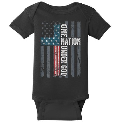 ONE NATION UNDER GOD USA Cross Flag Christian ON BACK Baby Bodysuit