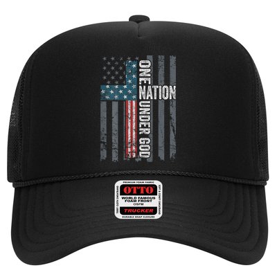 ONE NATION UNDER GOD USA Cross Flag Christian ON BACK Trucker Hat