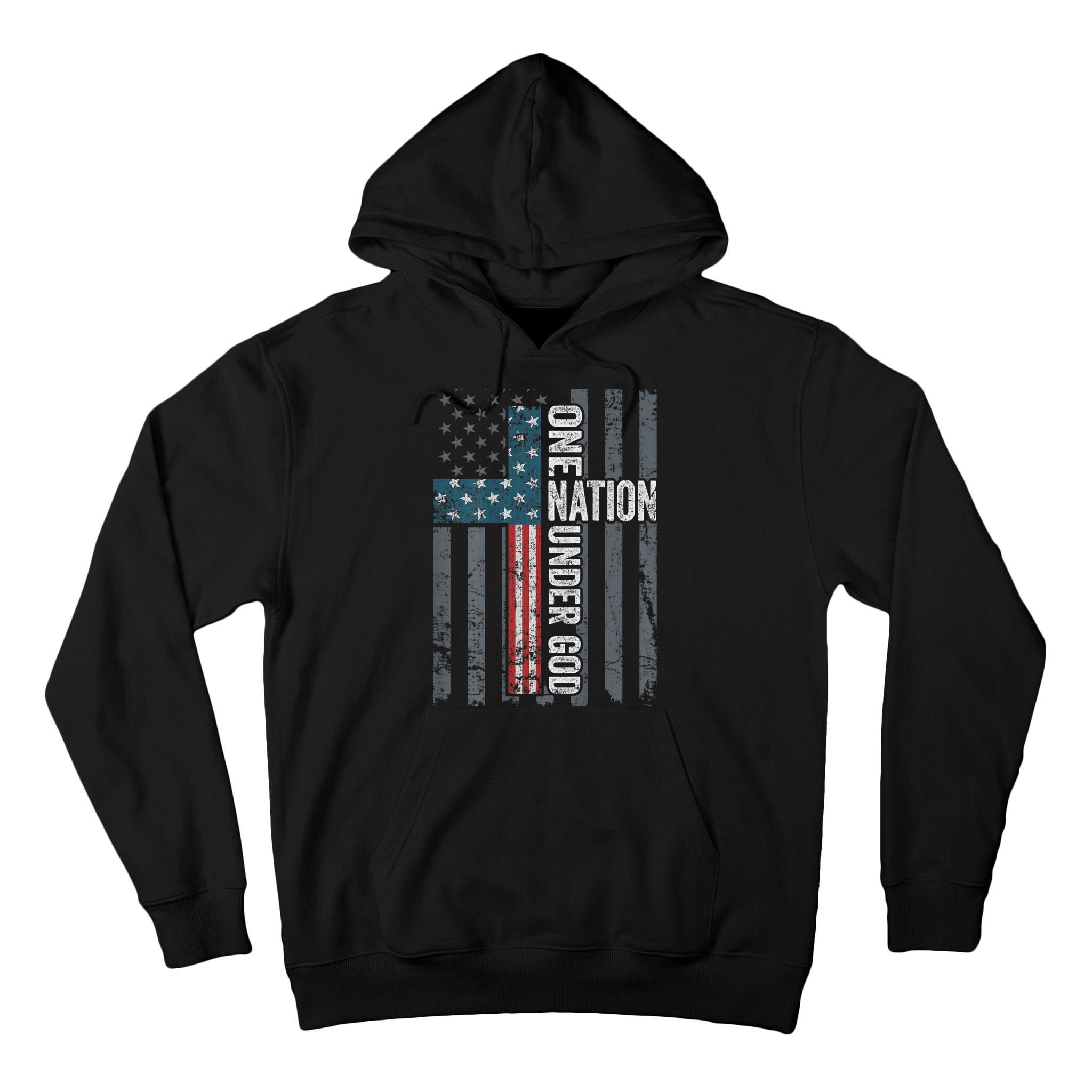 ONE NATION UNDER GOD USA Cross Flag Christian ON BACK Tall Hoodie