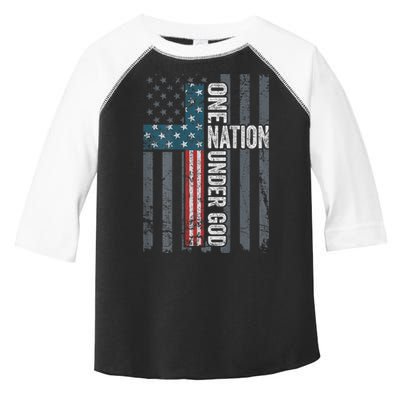 ONE NATION UNDER GOD USA Cross Flag Christian ON BACK Toddler Fine Jersey T-Shirt