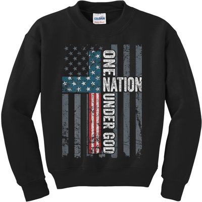 ONE NATION UNDER GOD USA Cross Flag Christian ON BACK Kids Sweatshirt