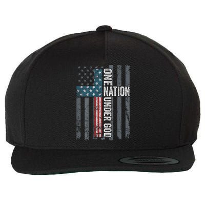 ONE NATION UNDER GOD USA Cross Flag Christian ON BACK Wool Snapback Cap