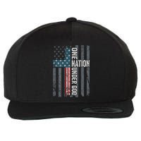 ONE NATION UNDER GOD USA Cross Flag Christian ON BACK Wool Snapback Cap