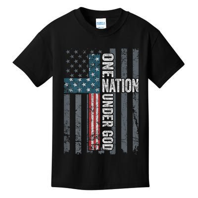 ONE NATION UNDER GOD USA Cross Flag Christian ON BACK Kids T-Shirt