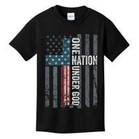 ONE NATION UNDER GOD USA Cross Flag Christian ON BACK Kids T-Shirt