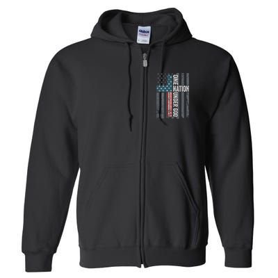 ONE NATION UNDER GOD USA Cross Flag Christian ON BACK Full Zip Hoodie