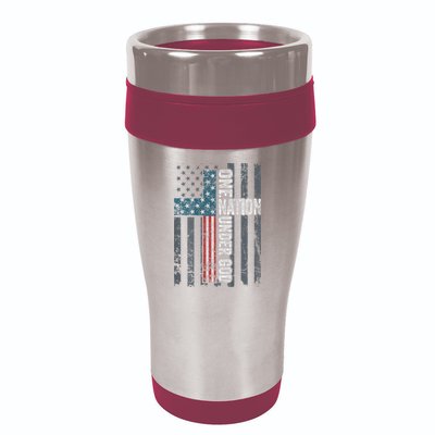 ONE NATION UNDER GOD USA Cross Flag Christian ON BACK 16oz Travel Tumbler