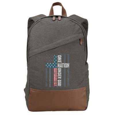ONE NATION UNDER GOD USA Cross Flag Christian ON BACK Cotton Canvas Backpack