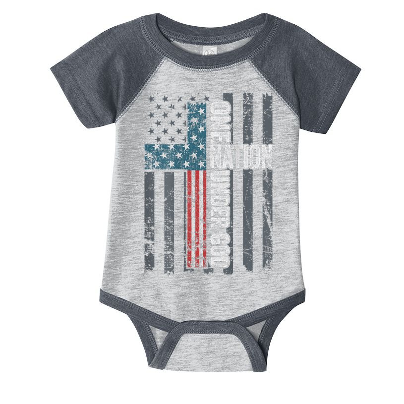ONE NATION UNDER GOD USA Cross Flag Christian ON BACK Infant Baby Jersey Bodysuit